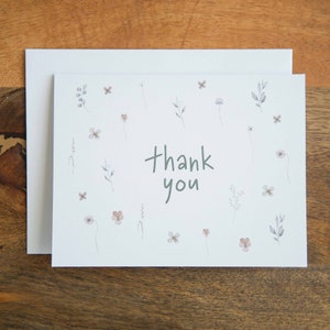 Cartes de remerciement de mariage pour les invités, carte de remerciement avec fleurs, cartes de remerciement botaniques, carte de voeux aquarelle, cartes de fleurs sauvages