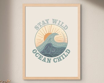 Nursery Wall Art | Stay Wild Ocean Child | Ocean Wall Art | Nursery Artwork | Printable Nursery Art | Digital Print Art | Ocean Baby Gift