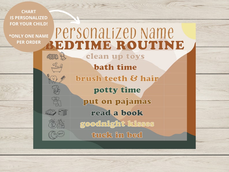 Personalized Toddler Bedtime Routine Chart | Visual Checklist (digital ...