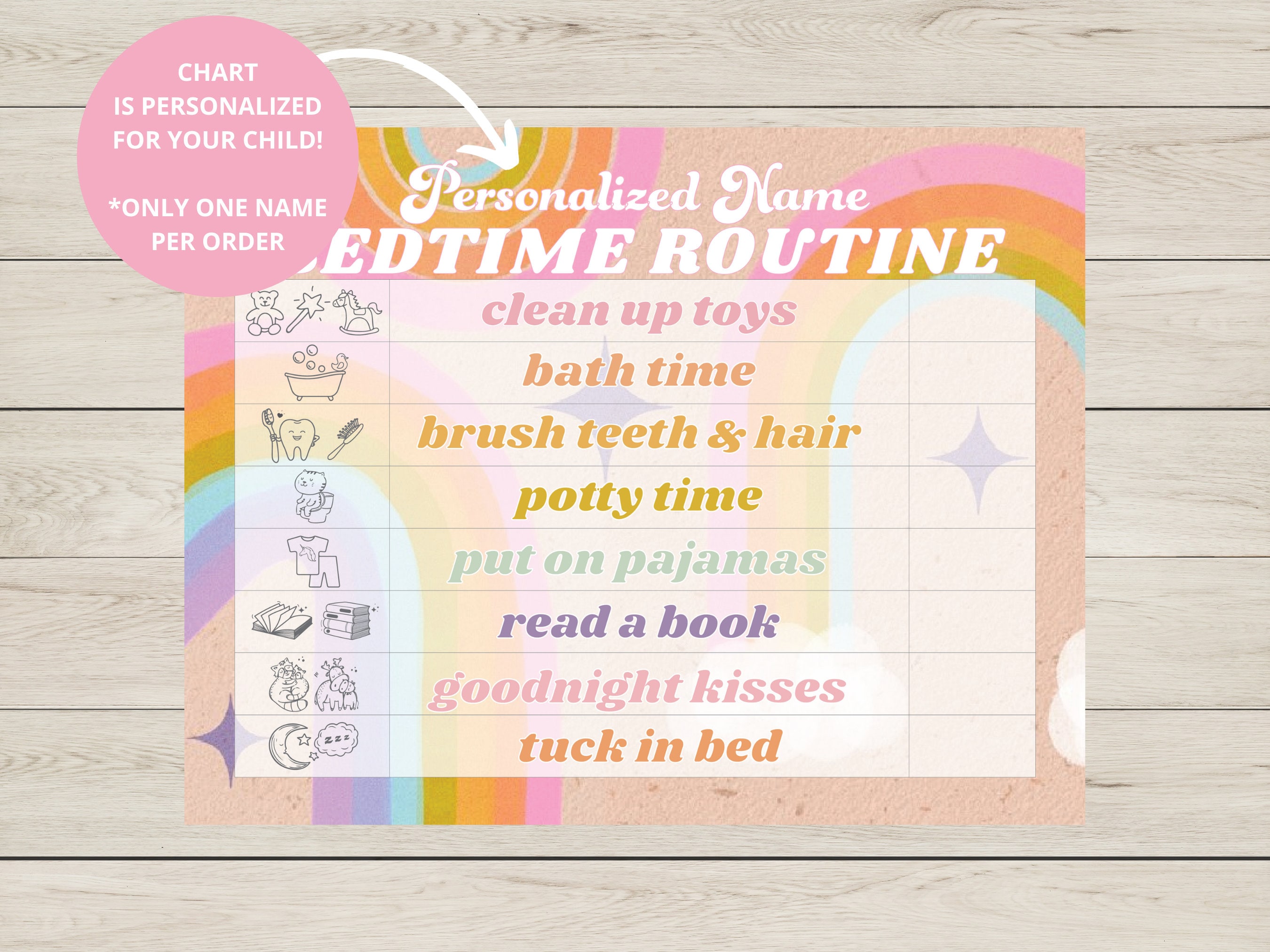 Personalised Bedtime Routine Chart Personalized Toddler Bedtime Routine Chart | Printable Checklist ...
