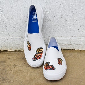 Custom Hand Painted Butterfly Shoes | Painted Keds Sneakers | Slip On Keds Leather Shoes | Women&#39;s Painted Sneaker Shoes |