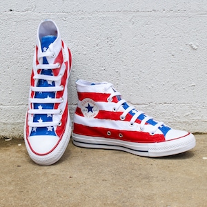 Custom Hand Painted Patriotic Shoes | Painted American Flag Converse | Painted Canvas Hightops | 4th of July Shoes | Independence Day Shoes