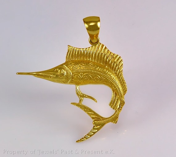 Großer Anhänger Schwertfisch 585er Gold - image 1