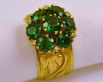 Ring mit Turmalinen und Diamantsplittern 585 Gold Größe 62 (19,7 mm)