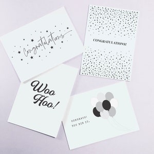 Félicitations 4 Pack Cartes de Vœux Noir & Blanc