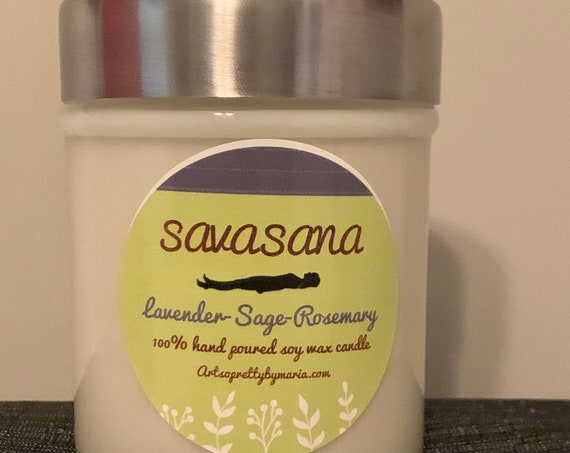 SAVASANA/scented soy wax candle/YOGA candle/meditation candle/relaxation candle/yogi gift/ZEN candle/best selling yoga candle/10oz