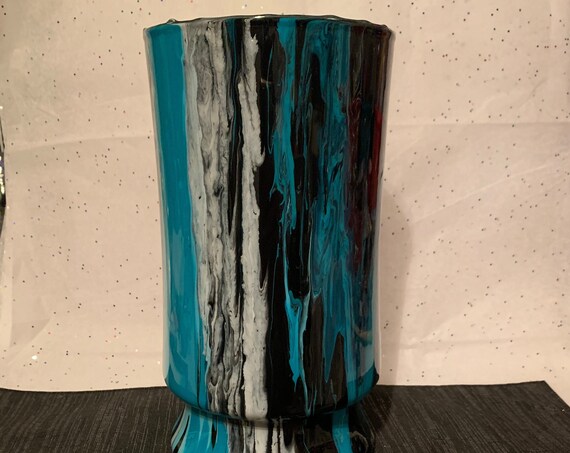 LARGE GLASS VASE/abstract acrylic pour upcycled glass vase/beautiful multi colored unique glass vase/ fluid art flower vase/modern vase