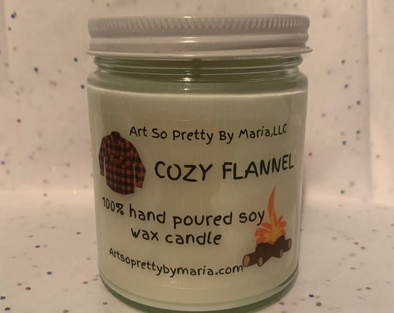COZY FLANNEL scented soy wax candle/unisex candle/fall candle/fall decor/winter holiday fun candle/gift for mom/housewarming gift/9oz jar