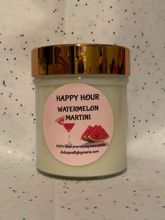 HAPPY HOUR/WATERMELON Martini scented soy wax candle/watermelon scented candle/fruity candle/cocktail candle/fun candle/best selling candle