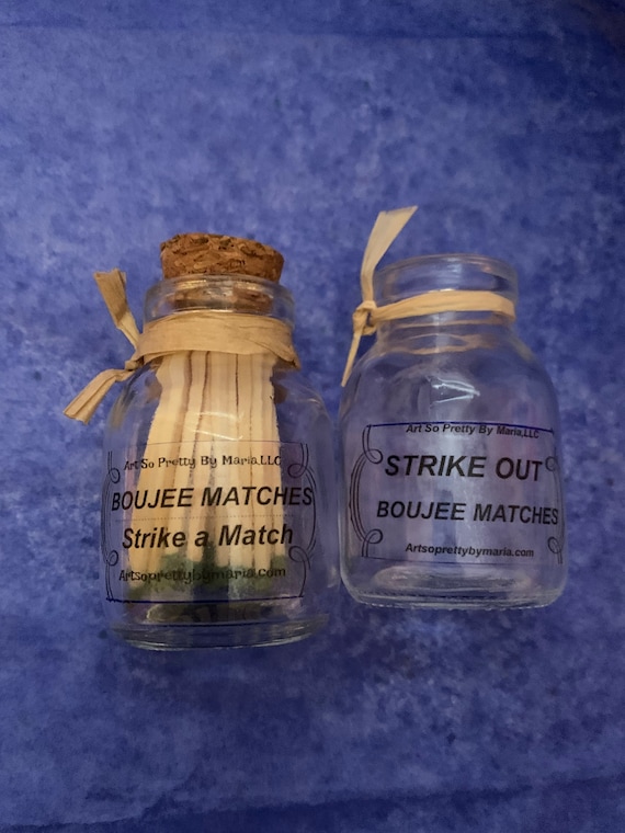 BOUJEE strike a match set/BOUJEE matches/glass jar with matches and striker and jar to dispose your matches/matchstick jar fancy matches