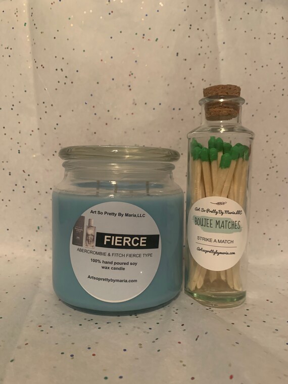 FIERCE/ABERCROMBIE & FITCH Fierce type scented soy wax candle and Boujee Matches gift set/candle and fancy matches gift set/17oz jar