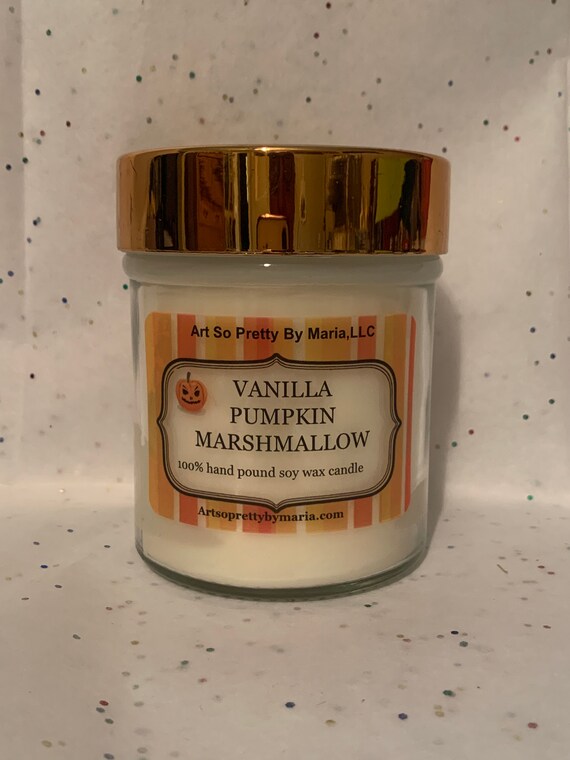VANILLA PUMPKIN MARSHMALLOW scented soy wax candle/holiday candle/fall candle/ sweet candle/vanilla pumpkin marshmallow candle/10oz jar