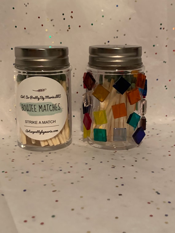BOUJEE Eco safety Matches with striker in a modern glass jar/glass reusable bottle/FANCY MATCHES/housewarming gift/ matches with striker