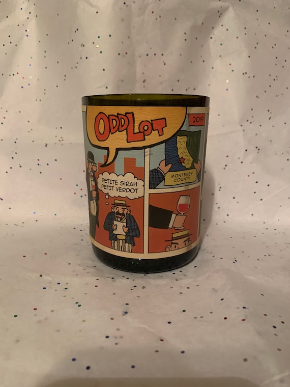 ODD LOT CANDLE/recycled upcycled scented wine bottle soy wax candle/retro unique fun candle/cartoon candle/wine bottle odd candle/14oz wax