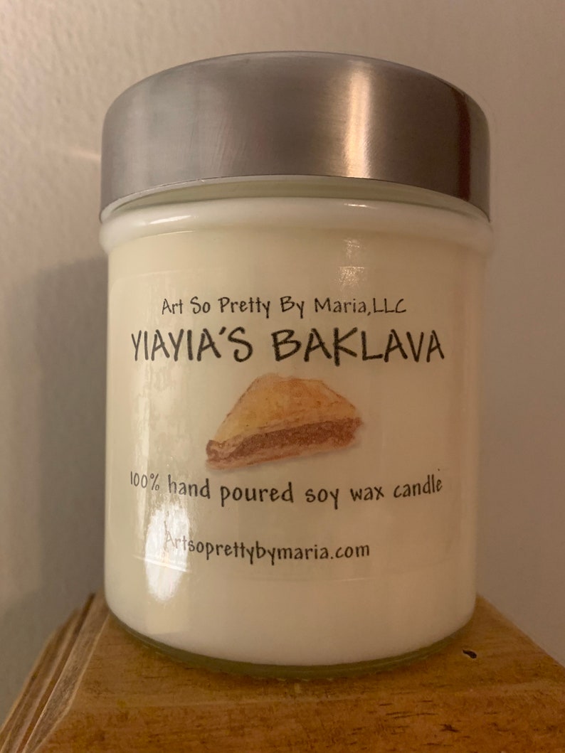 YIAYIA\u2019S BAKLAVA highly scented soy wax candlesweet candleGreek Candleholiday candlegift for momdessert candleBAKLAVA candle10oz