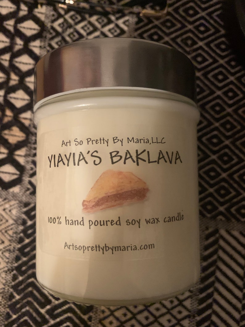 YIAYIA\u2019S BAKLAVA highly scented soy wax candlesweet candleGreek Candleholiday candlegift for momdessert candleBAKLAVA candle10oz