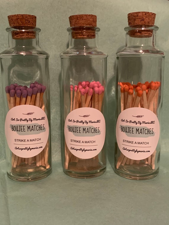BOUJEE MATCHES/Fancy matches with striker/extra thick extra long modern matches/fancy matches in elegant clear jar/chic matches/each