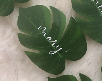 Tropical Wedding Monstera Green Palm Leaf, Tropical Bachelorette Party Theme, Monstera Leaf  Wedding Place Cards, Tropical Bridal Shower