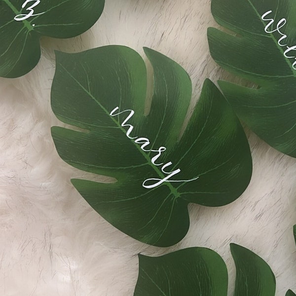 Tropical Wedding Monstera Green Palm Leaf, Tropical Bachelorette Party Theme, Monstera Leaf  Wedding Place Cards, Tropical Bridal Shower