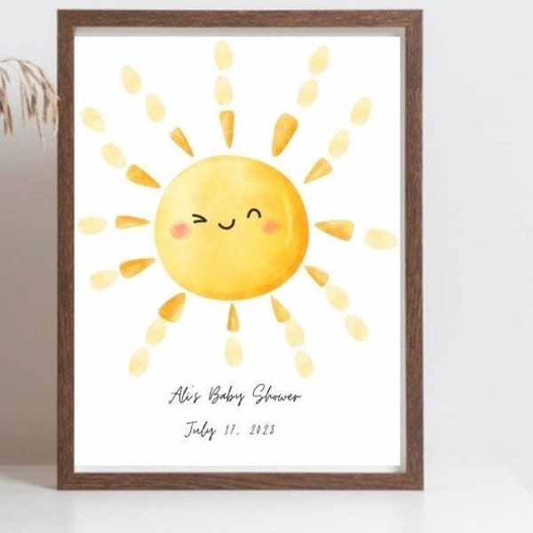 Sunshine Baby Shower, Here Comes the Sun Baby Shower, Fingerprint Guestbook, Sun Baby Shower, Baby Shower Guest Book, Printable Guestbook