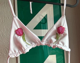 Handmade Beaded Tulips Bikini Top