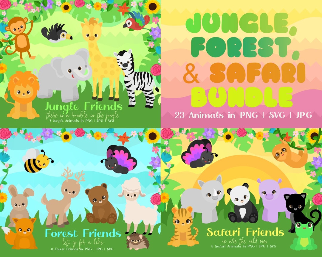 Jungle Animals Clipart Cute Animals Svg Reindeer Bear Bee - Etsy Denmark