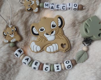 Attache Tétine Simba | Porte Clés - Personnalisé - Attache Sucette - Pacifier Clip - Schnullerclip- Clip Para Chupete