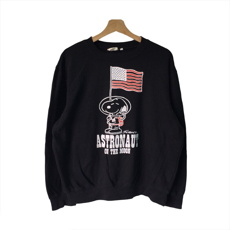 Vintage Peanuts Snoopy Sweatshirt Snoopy Crewneck Sweater Pullover Snoopy Big Logo Spellout Hoodie Missing Tag Size M PICK!