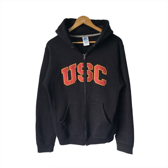 PICK Vintage Russell Athletic University of Southern California Made in Usa  USC Full Zip Hoodie Big Logo Embroidered Size S Fit M 