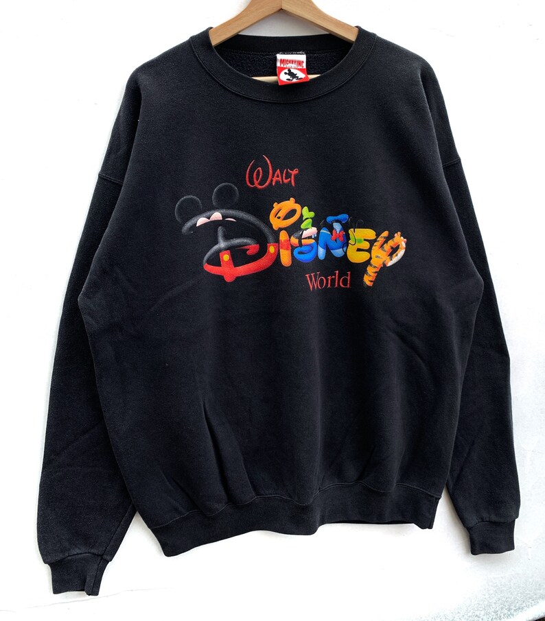 PICK! Vintage 90s Walt Disney Sweater Mickey Mouse Crewneck Spellout Embroidered Mickey Mouse Sweatshirt Size XL