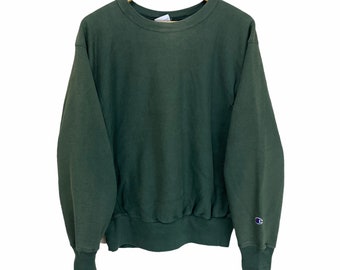 PICK!!! Vintage Champion Reverse Weave Sweatshirt Champion Crewneck Sweater Pullover Champion Sunfaded Green Size M