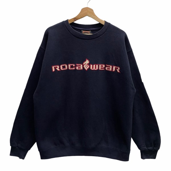 PICK!! Vintage Roca Wear Clothing HipHop Streetwear Sweatshirt Roca Wear Big Logo Spellout Sweater Jumper Crewneck Size L