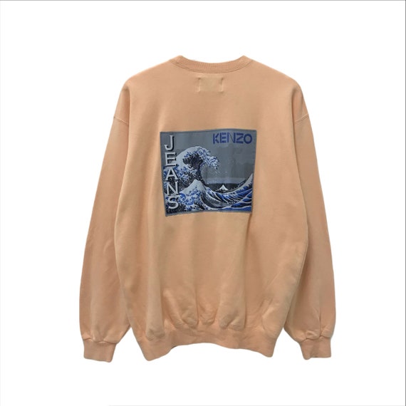 FashioonStar Pick!! Vintage Kenzo Sweater Big Logo Embroidered Kenzo Crewneck Spellout Peach Colour Kenzo Sweatshirt Size M