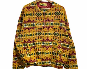 PICK!! Vintage Phenix Nordy Fleece Native design mustard yellow Small Logo Fullzip Sweater Size L