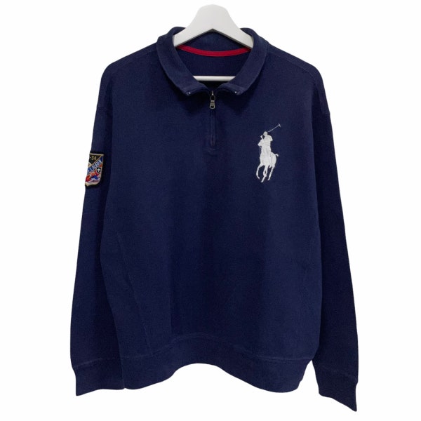 PICK!! Vintage Polo Ralph Lauren Halfzip Sweater Crewneck Big Pony Logo Spellout Ralph Lauren Sweatshirt Size L Baggy
