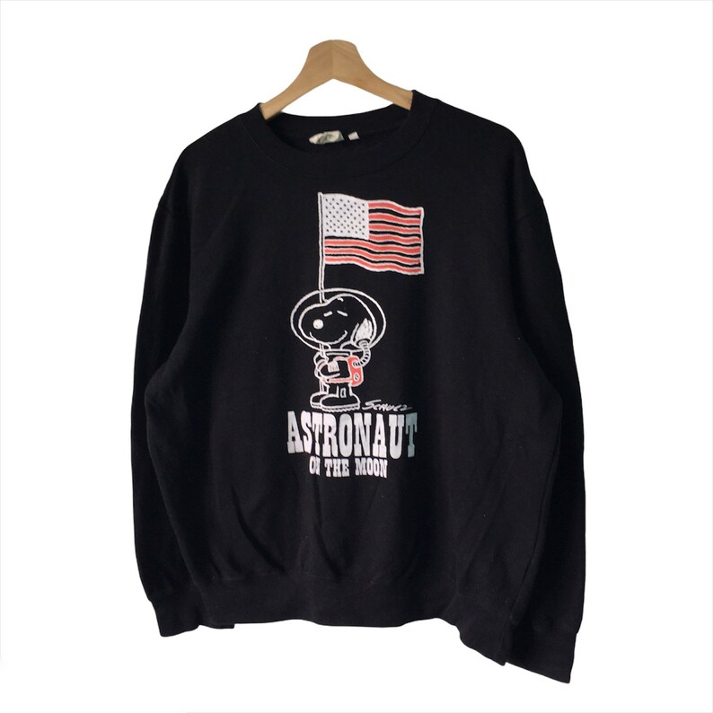 Vintage Peanuts Snoopy Sweatshirt Snoopy Crewneck Sweater Pullover Snoopy Big Logo Spellout Hoodie Missing Tag Size M PICK!
