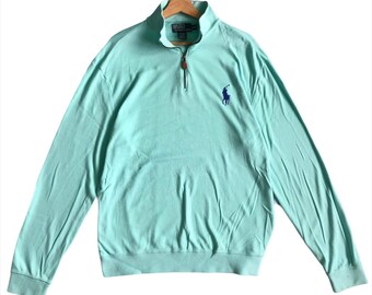 PICK!! Vintage Polo Ralph Lauren Sweatshirt Crewneck Halfzip Mint Green Pullover Polo Ralph Lauren Small Logo Embroidered Size L Oversized