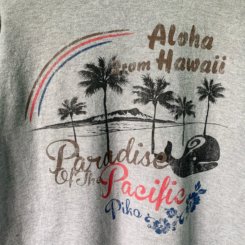 PICK Vintage Hawaii Aloha Hoodie Hawaii Aloha Hoodie Pullover Hawaii Aloha Big Image Spellout Surf Hoodie Size L image 7