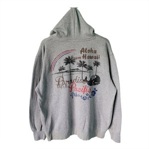 PICK Vintage Hawaii Aloha Hoodie Hawaii Aloha Hoodie Pullover Hawaii Aloha Big Image Spellout Surf Hoodie Size L image 1