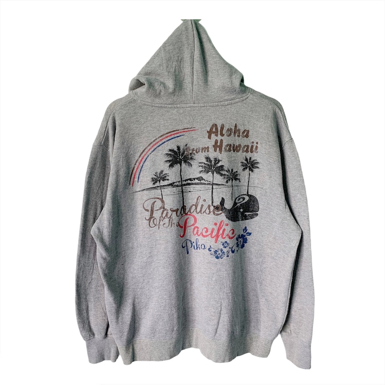 PICK Vintage Hawaii Aloha Hoodie Hawaii Aloha Hoodie Pullover Hawaii Aloha Big Image Spellout Surf Hoodie Size L image 1