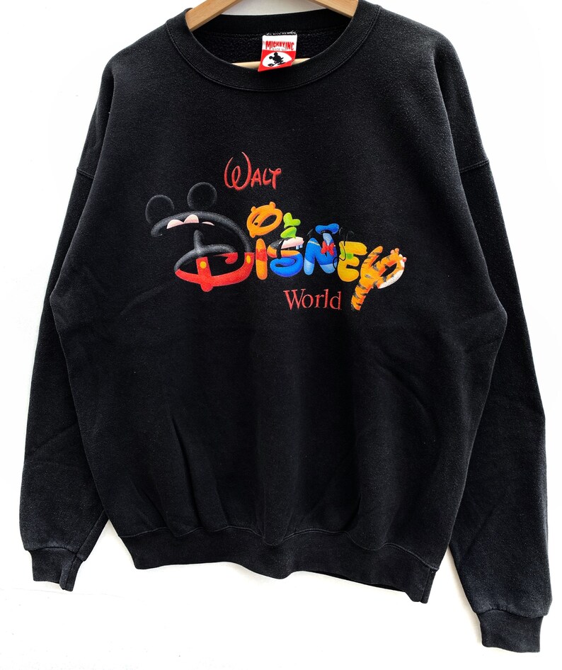 PICK! Vintage 90s Walt Disney Sweater Mickey Mouse Crewneck Spellout Embroidered Mickey Mouse Sweatshirt Size XL