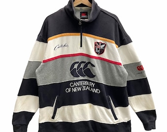 PICK!! Vintage Canterbury Halfzip New Zealand Sportswear Rugby Sweater Big Logo Embroidered Spellout Canterbury Sweatshirt Size L