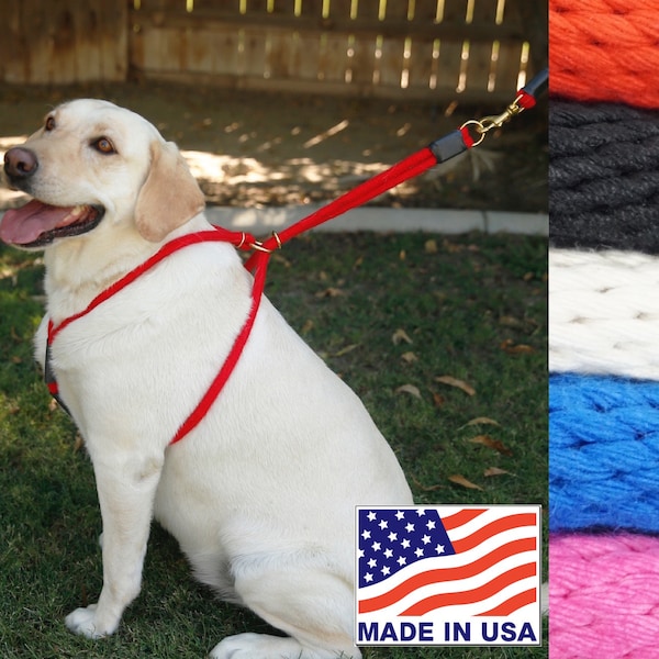 Rope dog harness for large dogs that pull, easy walk harness, custom rope in multiple colors and sizes