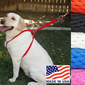 No pull dog harness, easy walk harness for large dogs, custom rope harness in multiple colors and sizes, add a leash
