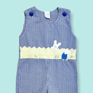 Jon Jon Smocked Rompers Bunny/Gingham Blue 18M