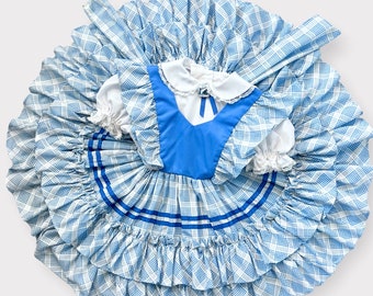 RARE Vintage 1950-60s Circle Apron Dress Blue Plaids Approx 5-6