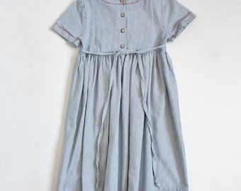 intage Cotton Originals Hickory Striped/School Appliqué Smocked Dress 6