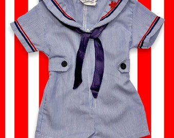 Vintage Nautical Sailor Striped Rompers 6-9M