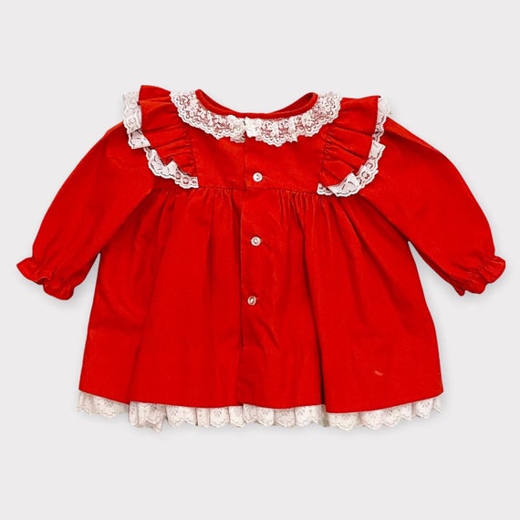 Vintage Rose×Lace Apron Dress Red (6-12M) - image 3