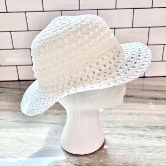 Vintage Girl’s Straw Hat White/Pink Flowers Toddl… - image 5